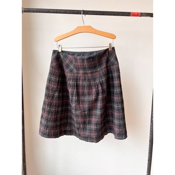 CABI Women's Vintage Brown/Black Plaid Seer Sucker Fit-n-Flare Skirt size 4 - Picture 2 of 8